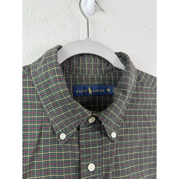 Ralph Lauren Men's Tartan Plaid Button Down Shirt Flannel Green Red Sz XL Preppy - Picture 2 of 7